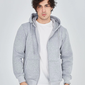 Tam Fermuarlı Kapşonlu  SweatShirt - Gri